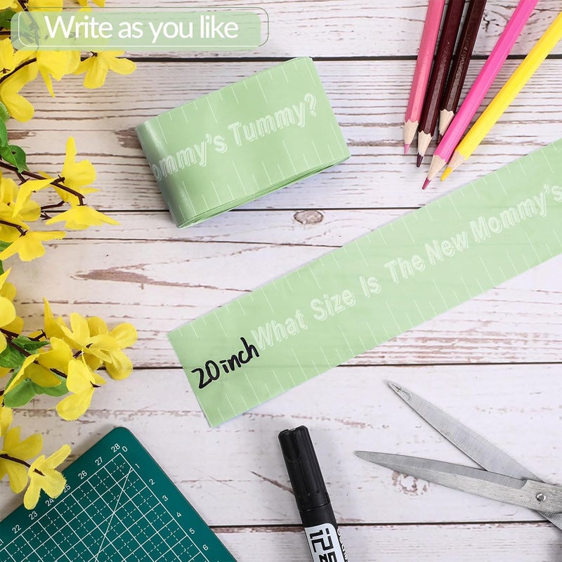 Sratte 2 Rolls 2 Inch x 150 Feet Baby Shower Measuring Tape Tummy Measure Belly Game Paper Belly Measuring Tape for Baby Shower Party Decorations Supplies(Green) - Image 5